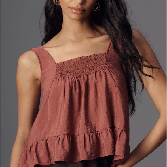 Anthropologie Tops - Maeve -Anthropologie Smocked Ruffle Hem Swing Tank Top